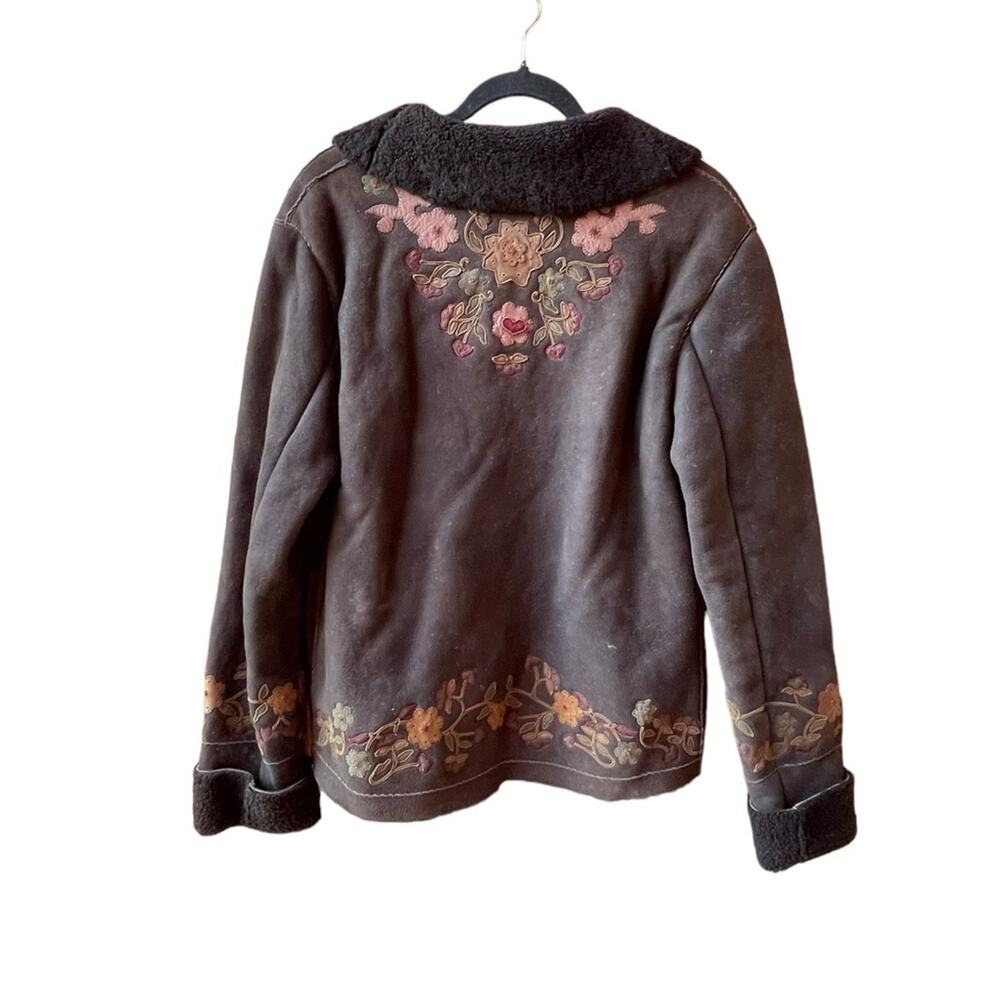 VTG Ralph Lauren Coat SHEARLING Suede LEATHER Embroider BOHO Penny Lane Women - Picture 5 of 10